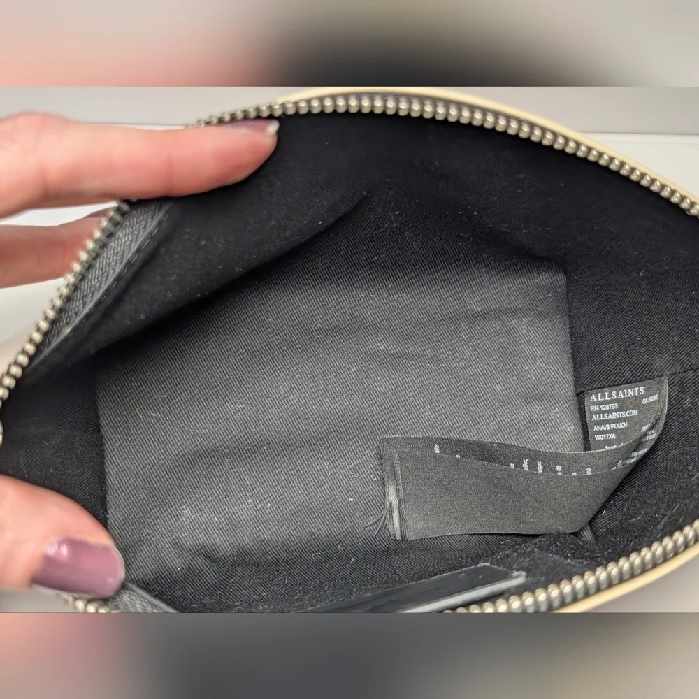 Small White leather AllSaints Anais Pouch Makeup Case (W/ Free Diptyque Samples)
